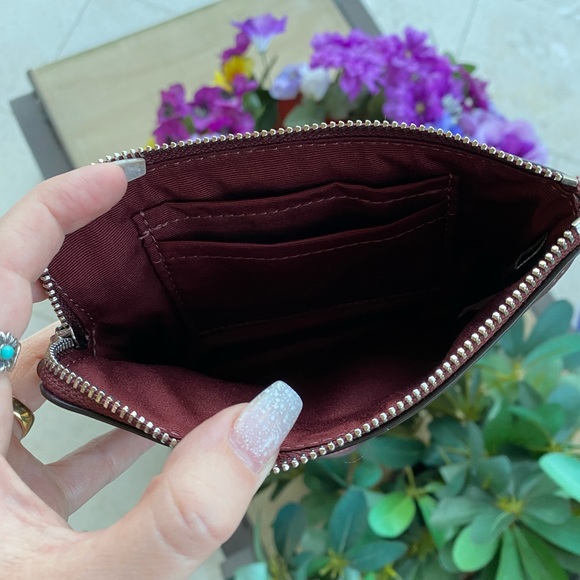 Coach Red Burgundy Leather & Glitter Embossed Logo Zippered Wristlet - Picture 11 of 16